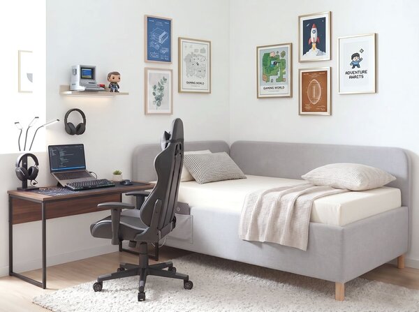 Multifunkčná rohová posteľ NEXUS s roštom a USB nabíjačkou, 100x200cm
