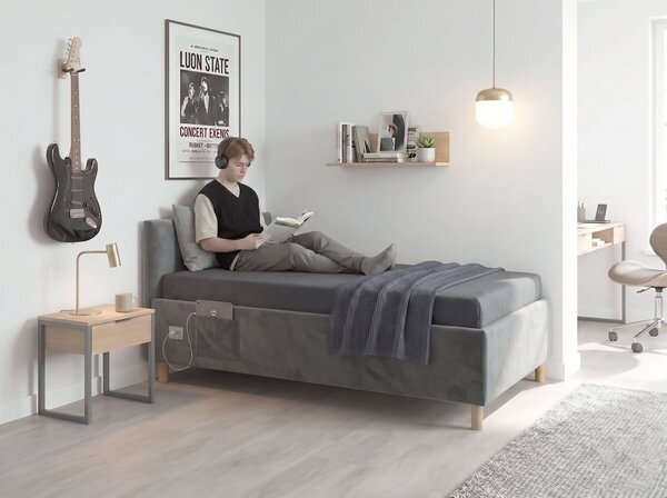 Multifunkčná úložná posteľ DOCK 2 s roštom a USB nabíjačkou, 140x200cm