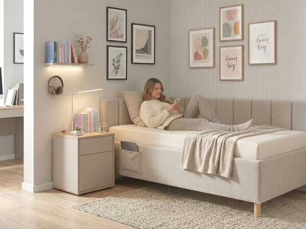 Multifunkčná rohová posteľ DOCK s roštom a USB nabíjačkou, 90x200cm