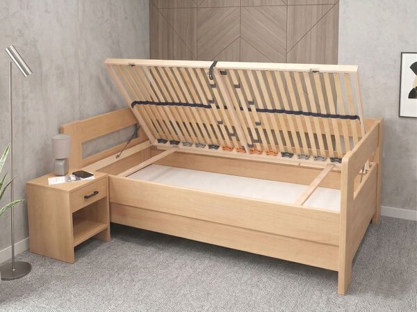 Zvýšená úložná posteľ s roštom MIVA s čelami, 90x200, masív buk