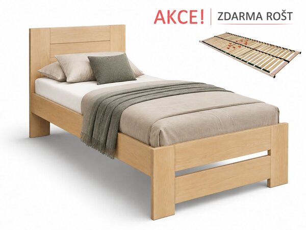 Drevná posteľ s roštom Jirka, 80x200, 90x200, masív buk