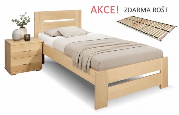 Drevená posteľ s roštom Berni, 80x200, 90x200, masív buk