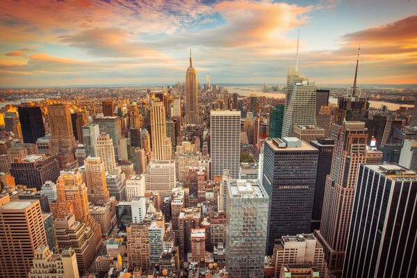 Tapety Letecký pohľad na západ slnka v New Yorku, Fototapety mestá, u80529 : Uwalls.sk