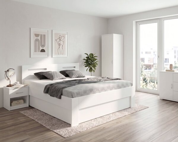 Posteľ z masívu s úložným priestorom SENÁTOR, masív buk, BIELA