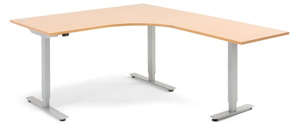 Výškovo nastaviteľný stôl FLEXUS, rohový, 1600x2000 mm, buk