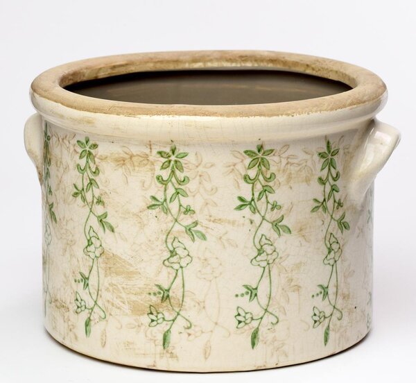 Obal na kvety keramika vzor zelený 22x20,5x14,5cm