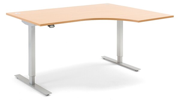 Výškovo nastaviteľný stôl FLEXUS, rohový, 1600x1200 mm, buk