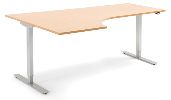 Výškovo nastaviteľný stôl FLEXUS, rohový, 2000x1200 mm, buk
