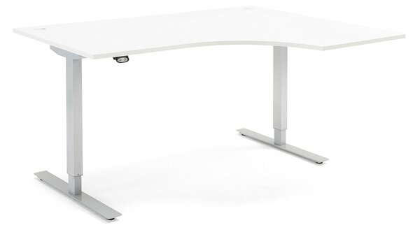 Výškovo nastaviteľný stôl FLEXUS, rohový, 1600x1200 mm, biela