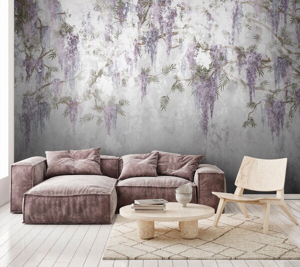 Tapety Závesné trendy grunge konáre s fialovými kvetmi, Fototapety s kvetmi, u73816 : Uwalls.sk