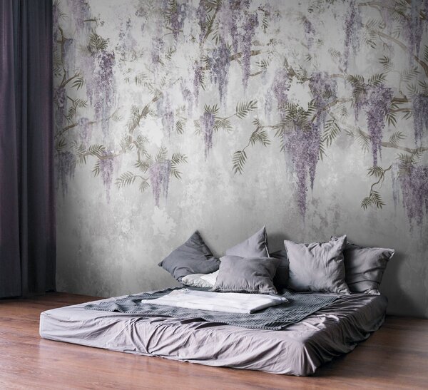 Tapety Závesné trendy grunge konáre s fialovými kvetmi, Fototapety s kvetmi, u73816 : Uwalls.sk