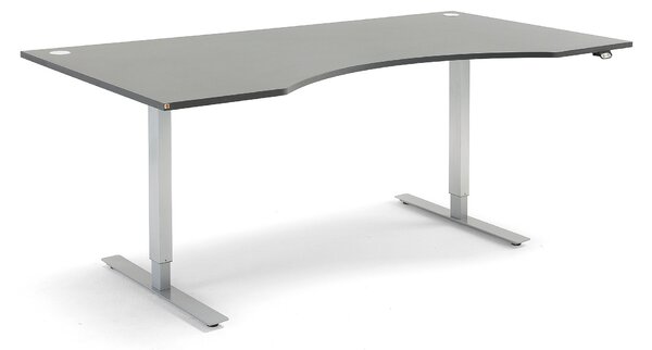 Výškovo nastaviteľný stôl FLEXUS, s vykrojením, 2000x1000 mm, šedá