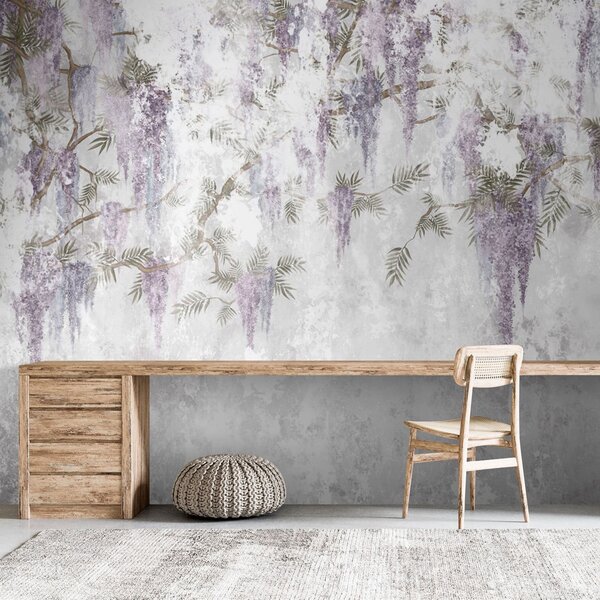 Tapety Závesné trendy grunge konáre s fialovými kvetmi, Fototapety s kvetmi, u73816 : Uwalls.sk
