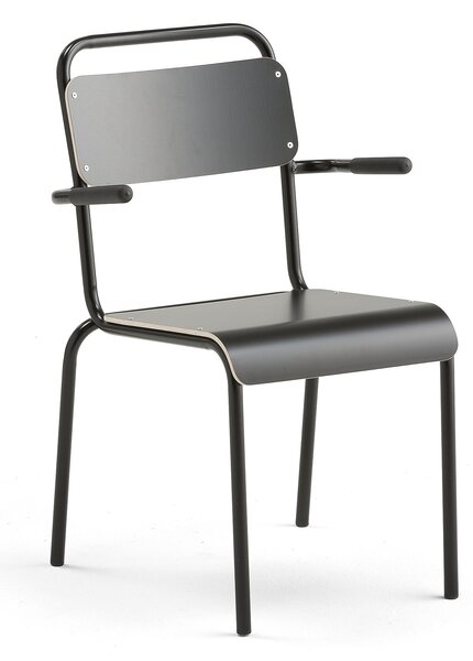 Jedálenská stolička FRISCO, s podrúčkami, čierny rám, čierny laminát