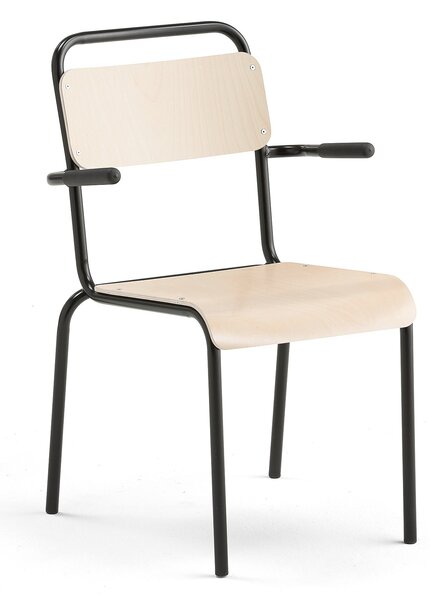 Jedálenská stolička FRISCO, s podrúčkami, čierny rám, brezový laminát