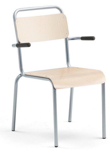 Jedálenská stolička FRISCO, s podrúčkami, hliníkový rám, brezový laminát