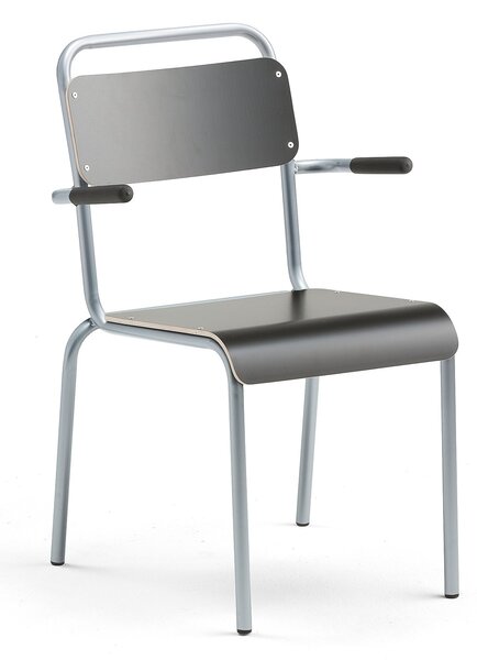 Jedálenská stolička FRISCO, s podrúčkami, hliníkový rám, čierny laminát