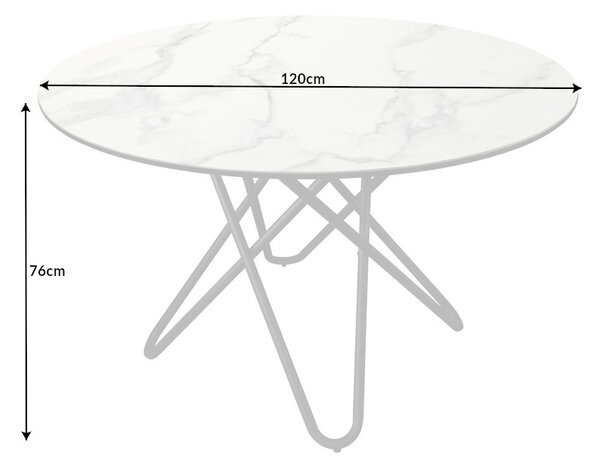 Okrúhly jedálenský stôl Malaika 120 cm biely - vzor mramor