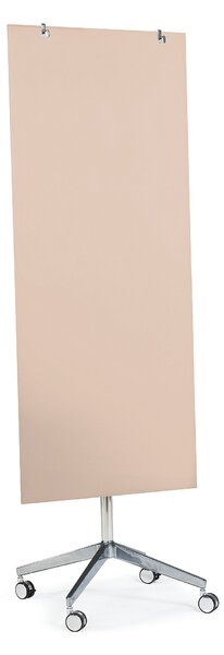 Mobilná sklenená magnetická tabuľa STELLA, 650x1575 mm, pastelová ružová