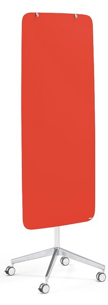 Sklenená magnetická tabuľa STELLA, so zaoblenými rohmi, s kolieskami, svetločervená