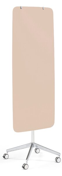 Sklenená magnetická tabuľa STELLA, so zaoblenými rohmi, s kolieskami, pastelová ružová