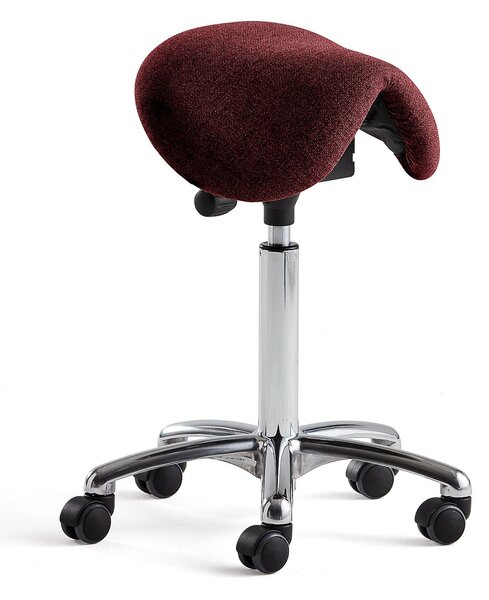 Sedlová kancelárska stolička DERBY, vínovo červená tkanina