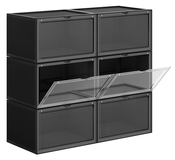 Box na topánky, 6 stohovateľných organizérov 36 x 28 x 22 cm, čierny