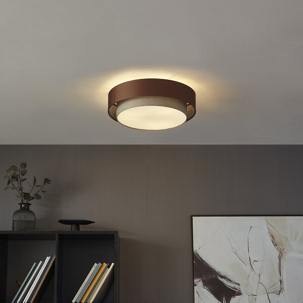 Moderné stropné svietidlo tmavý bronz s farbou taupe 50cm 3-svetlá - Drum Duo
