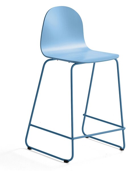 Barová stolička GANDER, s klzákmi, výška sedu 630 mm, lakovaná, modrá