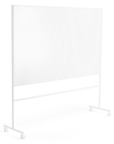 Biela magnetická tabuľa s kolieskami EMMA, obojstranná, 2000x1200 mm, biely rám