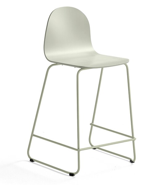 Barová stolička GANDER, s klzákmi, výška sedu 630 mm, lakovaná, zelenošedá