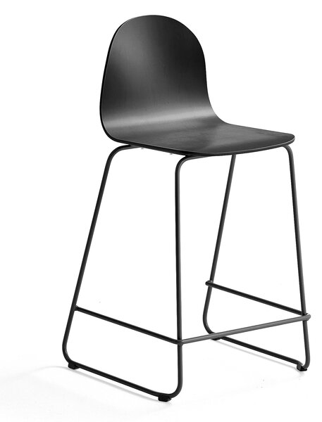 Barová stolička GANDER, s klzákmi, výška sedu 630 mm, lakovaná, čierna