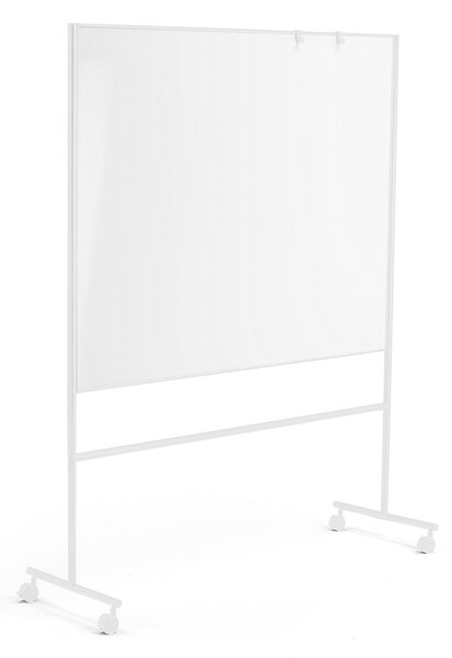 Biela magnetická tabuľa s kolieskami EMMA, obojstranná, 1500x1200 mm, biely rám