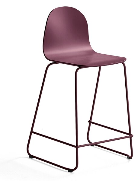 Barová stolička GANDER, s klzákmi, výška sedu 630 mm, lakovaná, červená