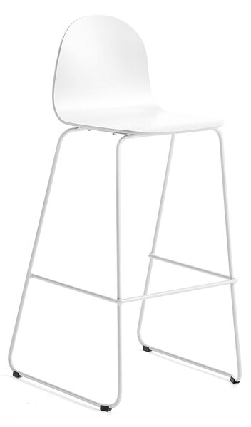 Barová stolička GANDER, s klzákmi, výška sedu 790 mm, lakovaná, biela