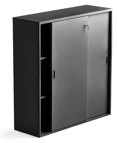 Kancelárska skriňa s posuvnými dverami MODULUS XL, 1200x1200 mm, čierna