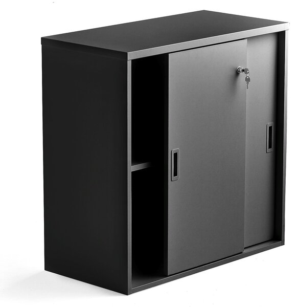 Kancelárska skriňa s posuvnými dverami MODULUS, 800x800 mm, čierna