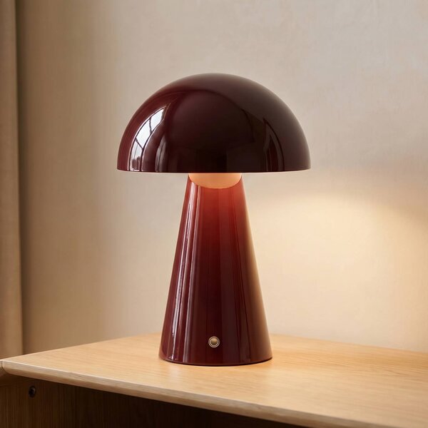 Lindby Akumulátorová stolná lampa LED Nevijo, červená, Ø 20 cm, USB, stmievač, Červená, Obývacia izba / jedáleň, kov, Moderný, Stojacie svietidlo
