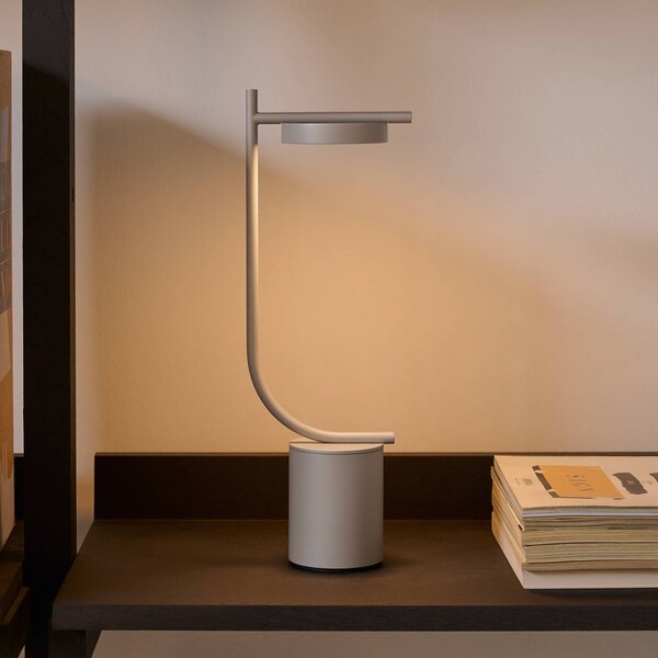 GRUPA Stolová LED lampa Grupa s akumulátorem Igram, sivá, 40 cm, IP44, Hliník / sivá / zinok, Obývacia izba / jedáleň, kov, Dizajn, Stojacie svietidlo