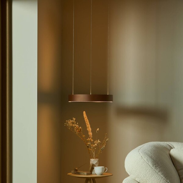 LOOM DESIGN LED závesné svietidlo Velora, karamelovo hnedá, Ø 40 cm,, Hnedá / hrdzavá, Obývacia izba / jedáleň, Hliník, Moderný, Závesné svietidlo