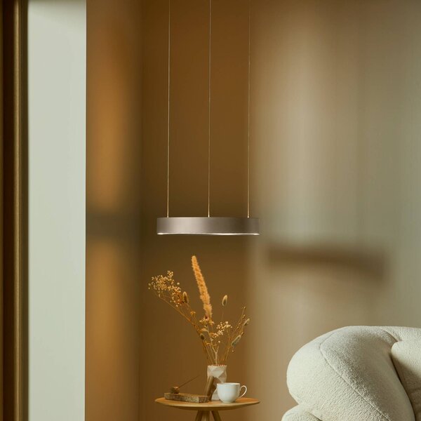 LOOM DESIGN LED závesné svietidlo Velora, krémová, Ø 40 cm, stmievateľné, Krémová / jantárovo žltá, Obývacia izba / jedáleň, Hliník, Moderný, Závesné svietidlo