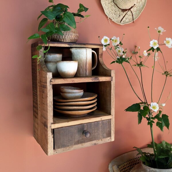 Hnedá antik nástenná drevená polička Grimaud Unit - 30*23*43 cm - Chic Antique