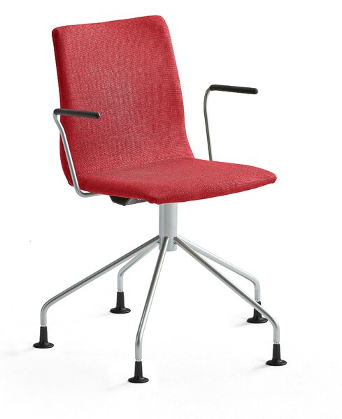 Konferenčná stolička OTTAWA, s opierkami rúk, pavúčia podnož, červená, šedá