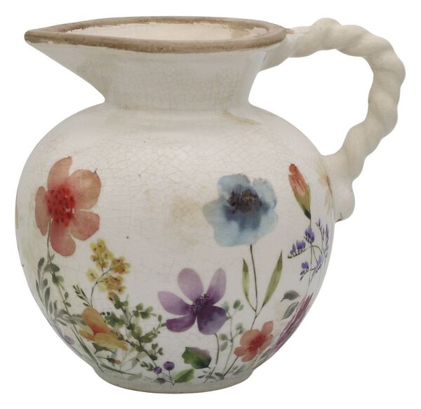 Béžový antik keramický džbán s kvetmi Fleurville - 20,5 * 18,5 cm - Chic Antique