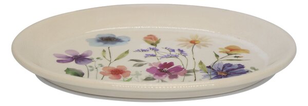 Béžový antik keramický podnos s kvetmi Fleurville - 25*18*2 cm - Chic Antique