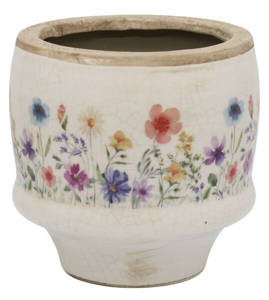 Béžový antik keramický obal kvetináč s kvetmi Fleurville S - Ø 12*10 cm - Chic Antique