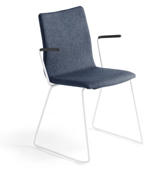 Konferenčná stolička OTTAWA, s klzákmi a opierkami rúk, modrá/biela