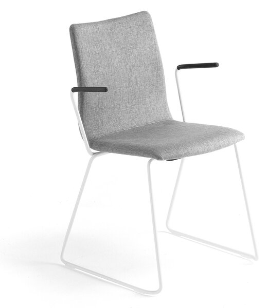 Konferenčná stolička OTTAWA, s klzákmi a opierkami rúk, strieborná/biela