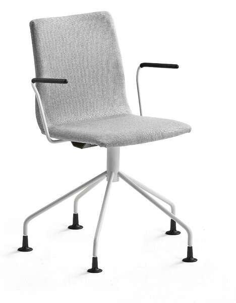 Konferenčná stolička OTTAWA, štýlová podnož + opierky rúk, strieborná/biela