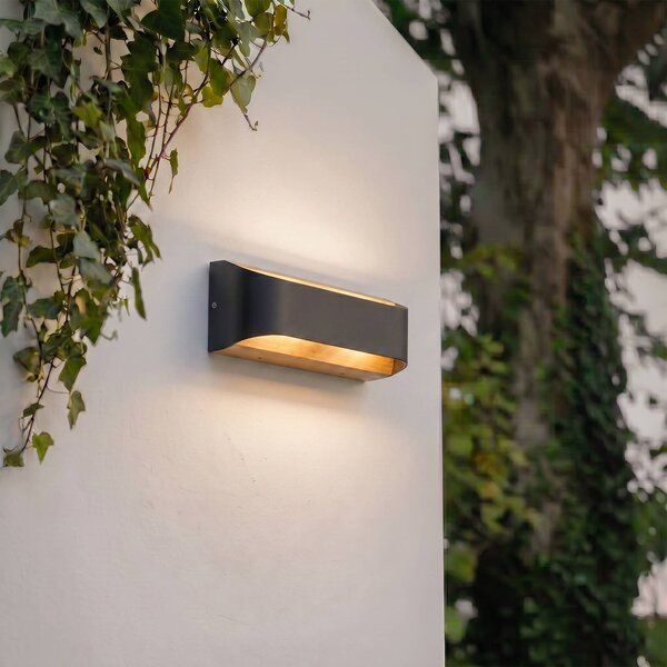Lindby LED vonkajšie nástenné svietidlo Lenore, čierne, kov, 36,5 cm, Čierna, Hliník, Moderný, Nástenné svietidlo